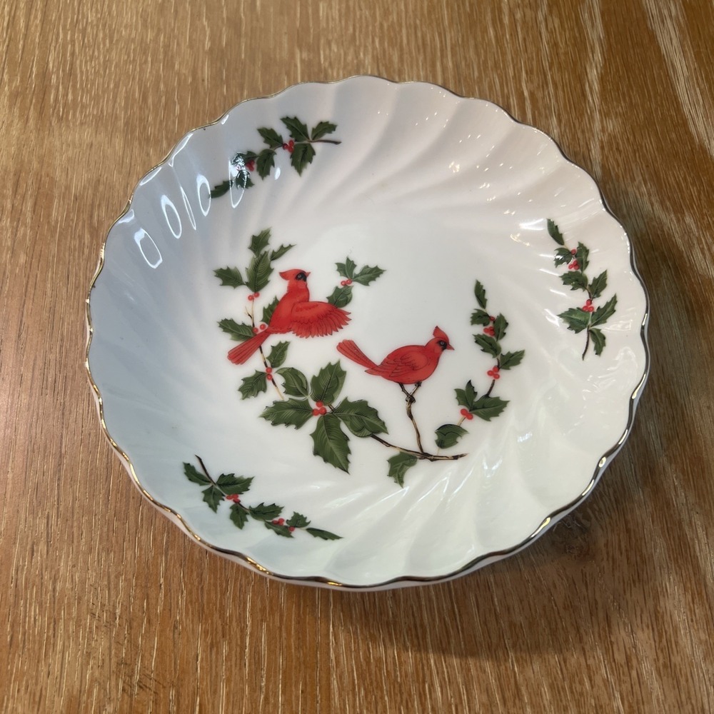 Lefton Cardinals Christmas Bowl Holiday 1984 Trinket Dish Japan Soap Vintage